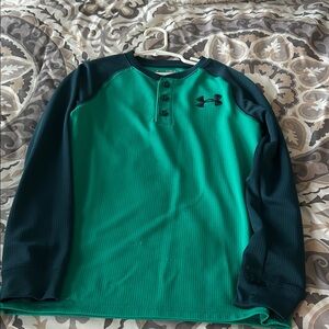 Under Armour Men's Teal and Navy Long Sleeve Shirt youth medium